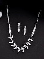 VOJ Silver Plated AD-Studded Necklace & Earrings Set