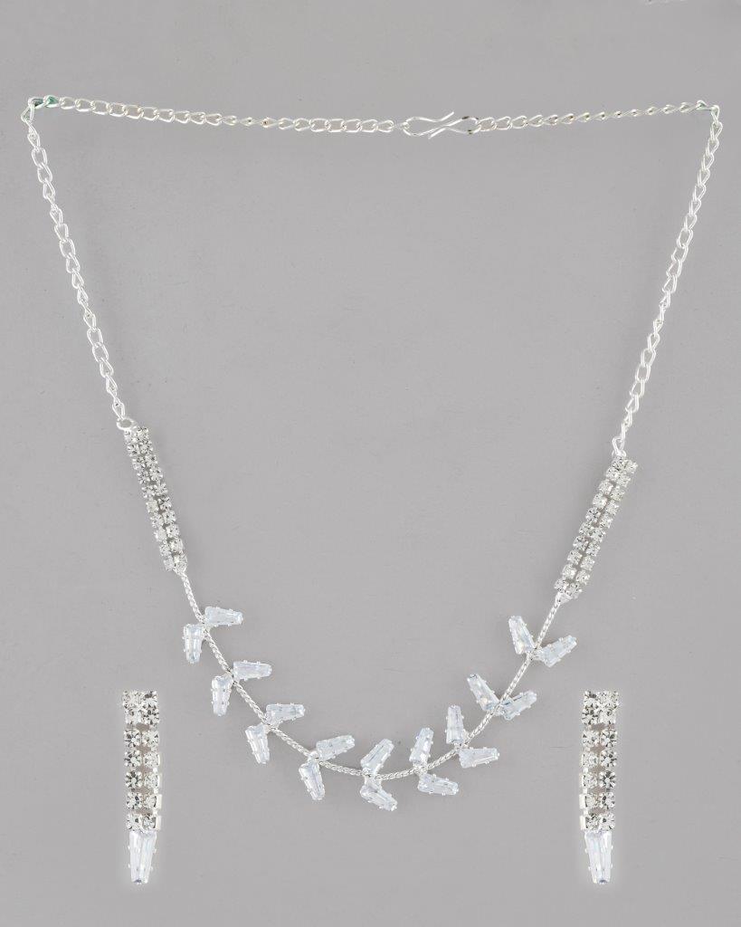 VOJ Silver Plated AD-Studded Necklace & Earrings Set