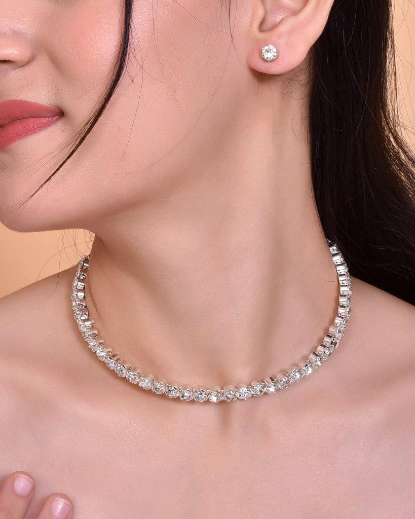 VOJ Silver Plated Beads Choker Neckless With Earring Set