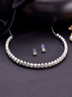 VOJ Silver Plated Beads Choker Neckless With Earring Set