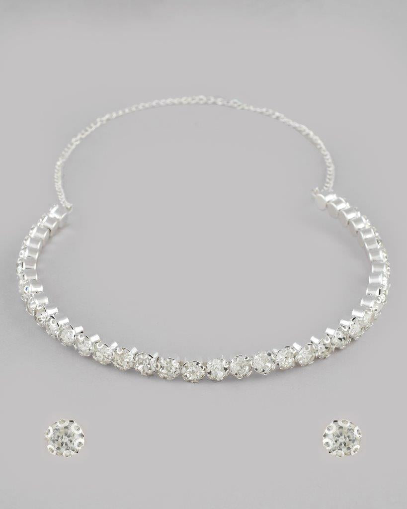 VOJ Silver Plated Beads Choker Neckless With Earring Set