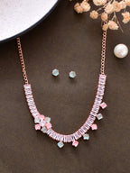 VOJ Rose Gold-Polished AD-Studded Necklace & Earrings