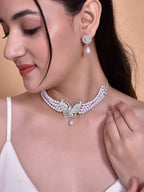 VOJ Gold-Polished Kundan Studsed And Beaded Choker Necklace and Earring Set