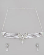 VOJ Gold-Polished Kundan Studsed And Beaded Choker Necklace and Earring Set