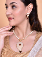 VOJ Gold-Polished Kundan Studsed And Beaded Necklace and Earring Set