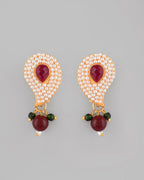 VOJ Gold-Polished Kundan Studsed And Beaded Necklace and Earring Set