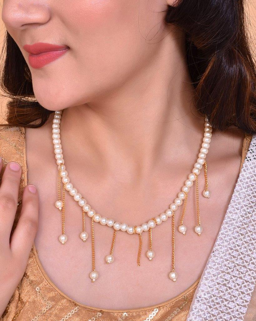 VOJ Gold-Polished Pearl Beads Necklace