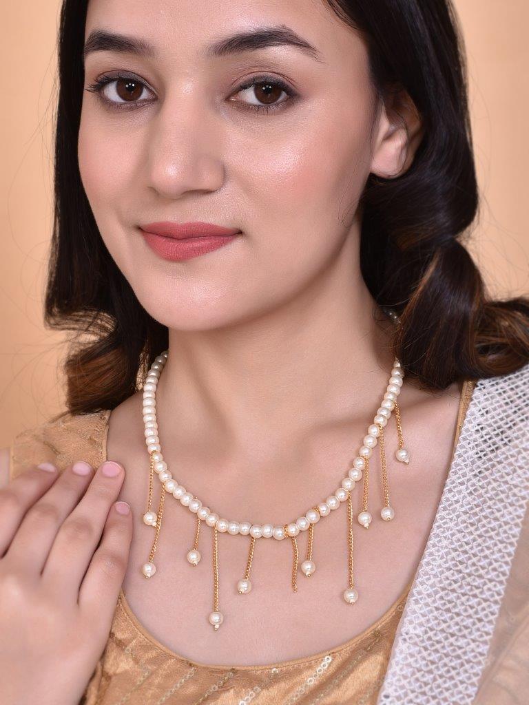 VOJ Gold-Polished Pearl Beads Necklace