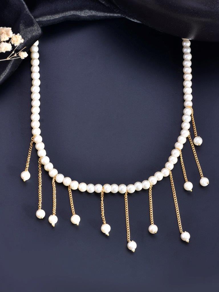 VOJ Gold-Polished Pearl Beads Necklace