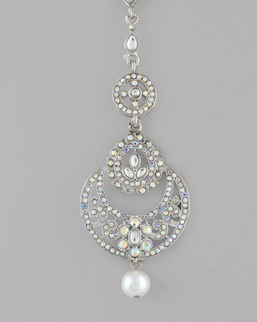 VOJ Silver Plated White AD-Studded Handcrafted Maang Tikka - Distacart