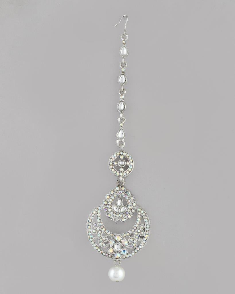 VOJ Silver Plated White AD-Studded Handcrafted Maang Tikka - Distacart