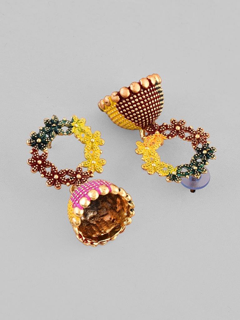 VOJ Multi Color Contemporary Jhumka Earrings - Distacart