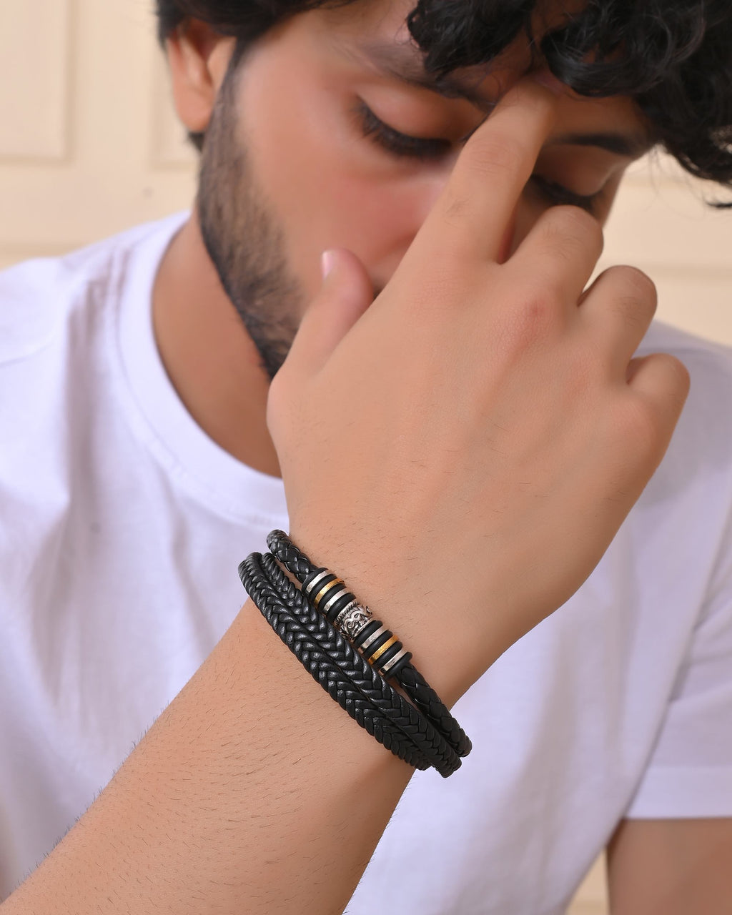 VOJ Men Leather Multistrand Bracelet - Distacart