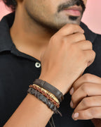 VOJ Men Set of 4 Brown Leather Wrap around Bracelet - Distacart