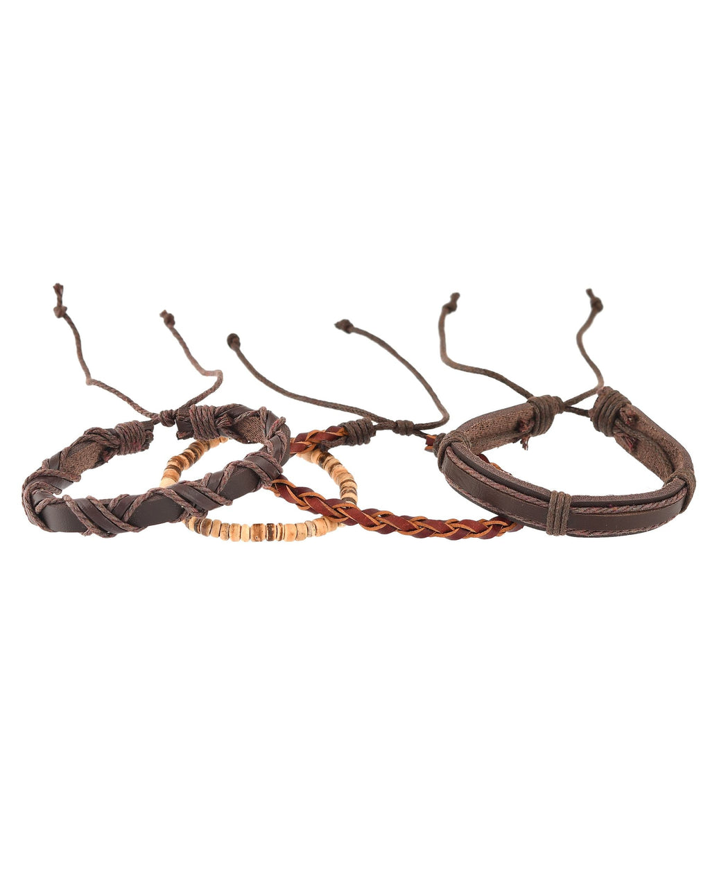 VOJ Men Set of 4 Brown Leather Wrap around Bracelet - Distacart