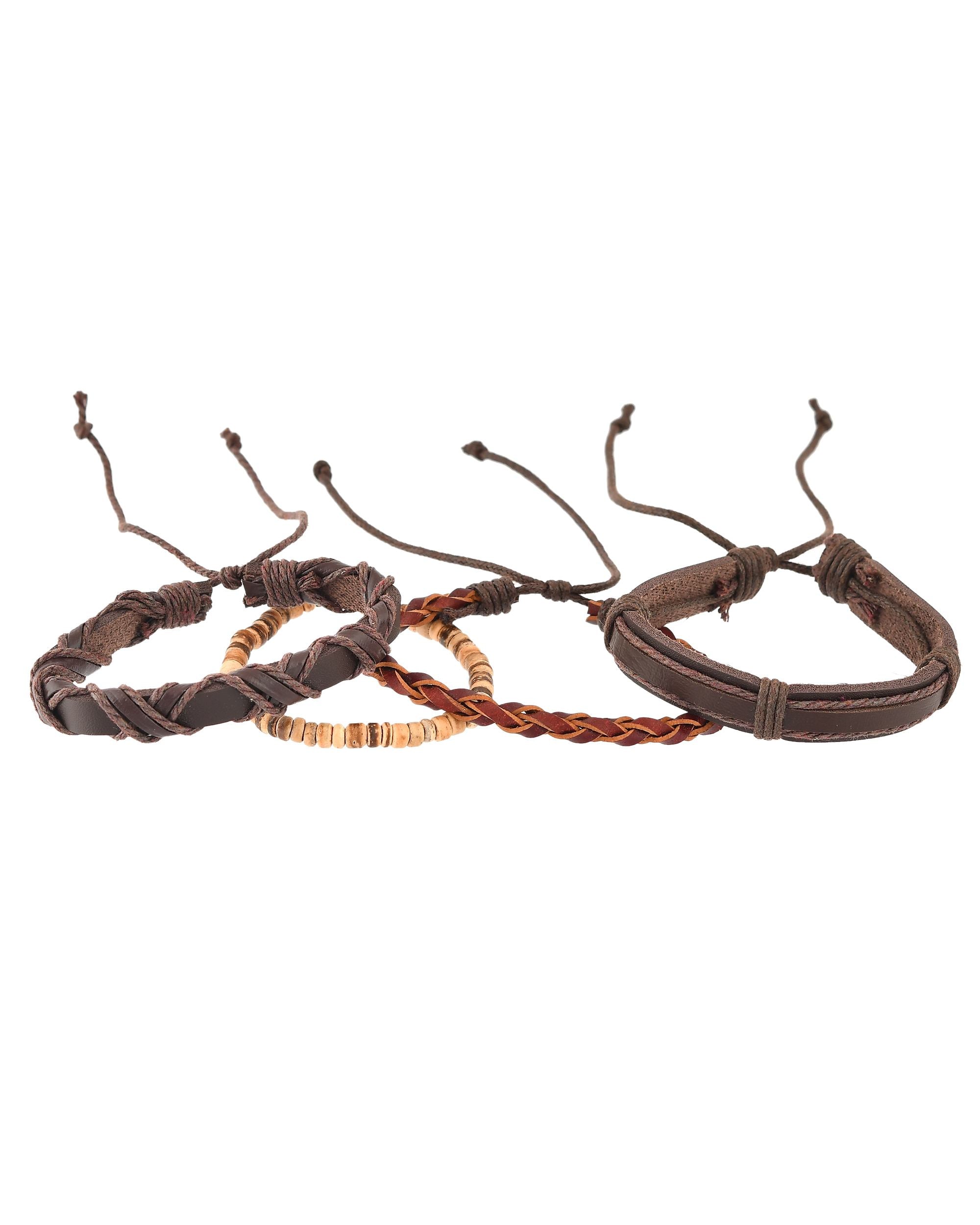 VOJ Men Set of 4 Brown Leather Wrap around Bracelet - Distacart