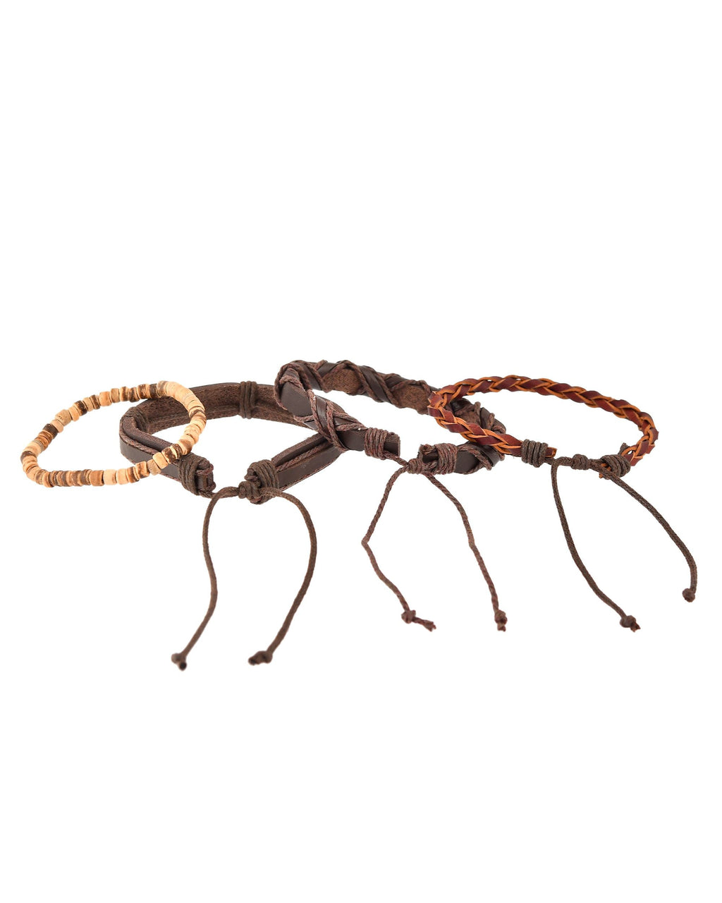 VOJ Men Set of 4 Brown Leather Wrap around Bracelet - Distacart