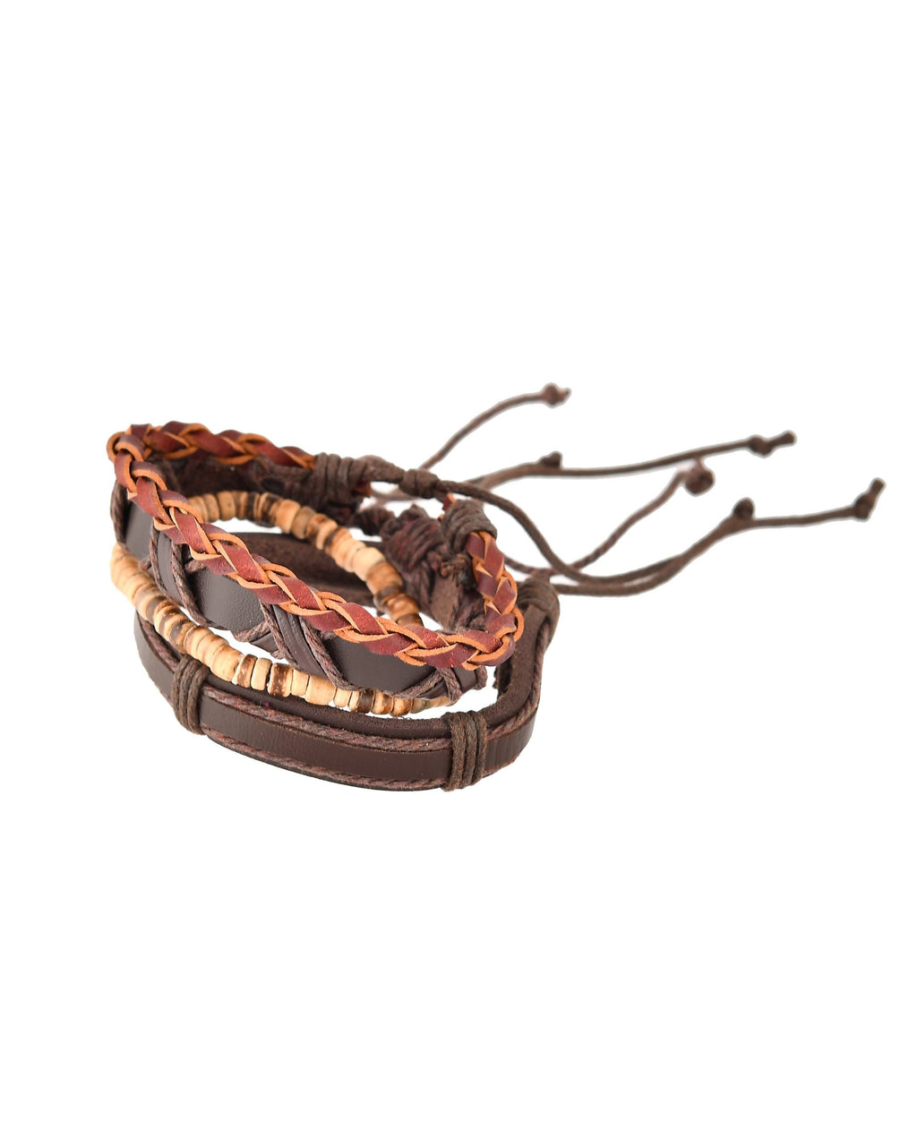 VOJ Men Set of 4 Brown Leather Wrap around Bracelet - Distacart