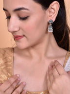 VOJ White Beads Studded Oxidised Silver Plated Contemporary Jhumka - Distacart
