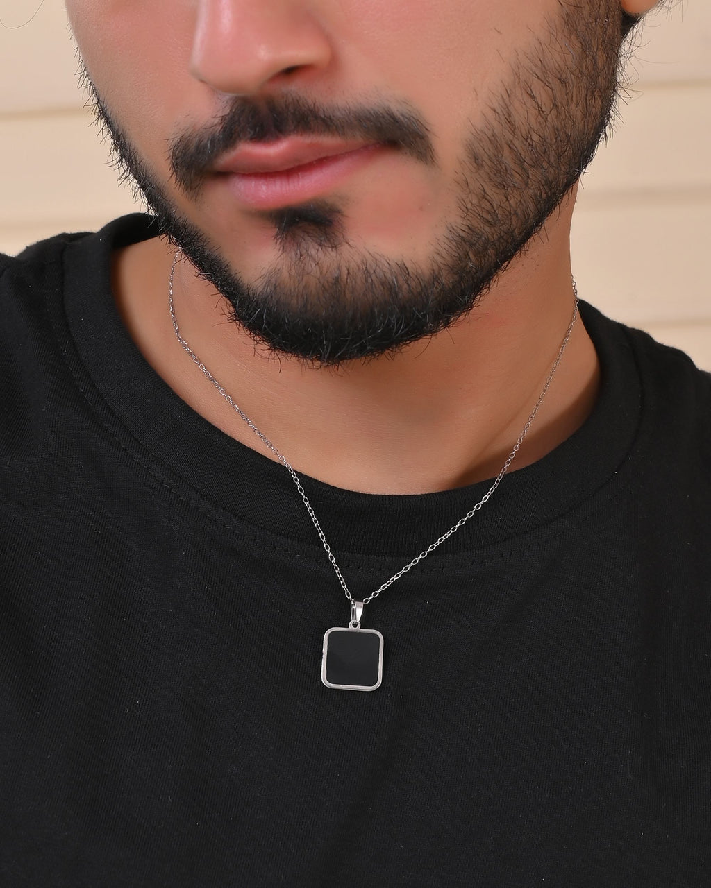 VOJ Men's Stainless Steel Silver Plated Chain With Square Shaped Pendant - Distacart