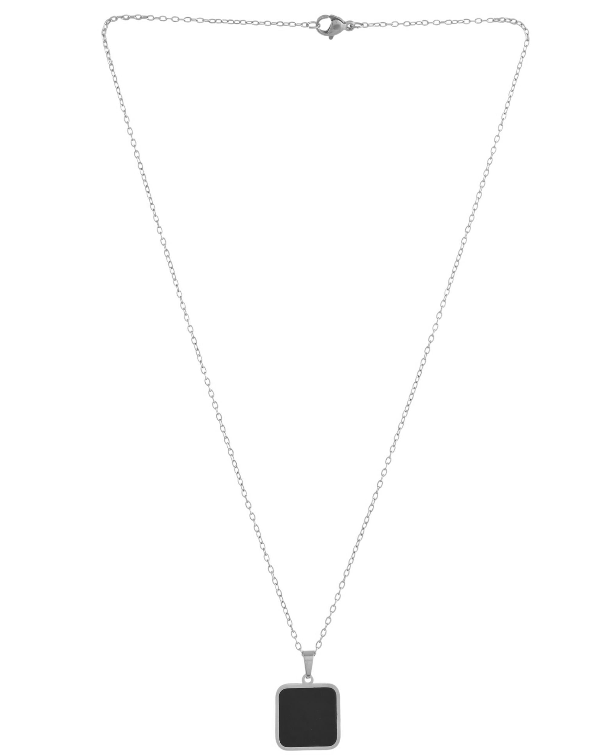 VOJ Men's Stainless Steel Silver Plated Chain With Square Shaped Pendant - Distacart