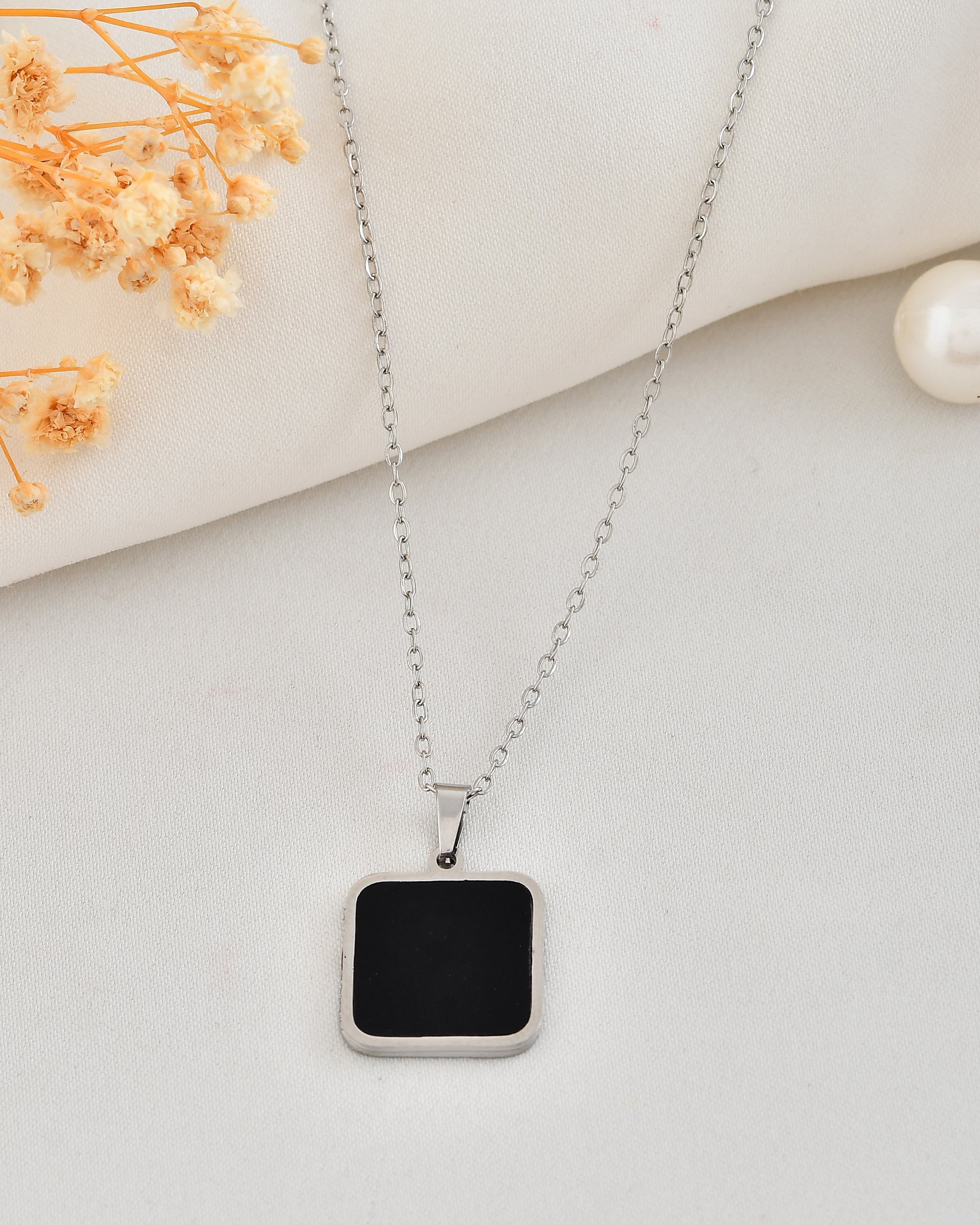 VOJ Men's Stainless Steel Silver Plated Chain With Square Shaped Pendant - Distacart