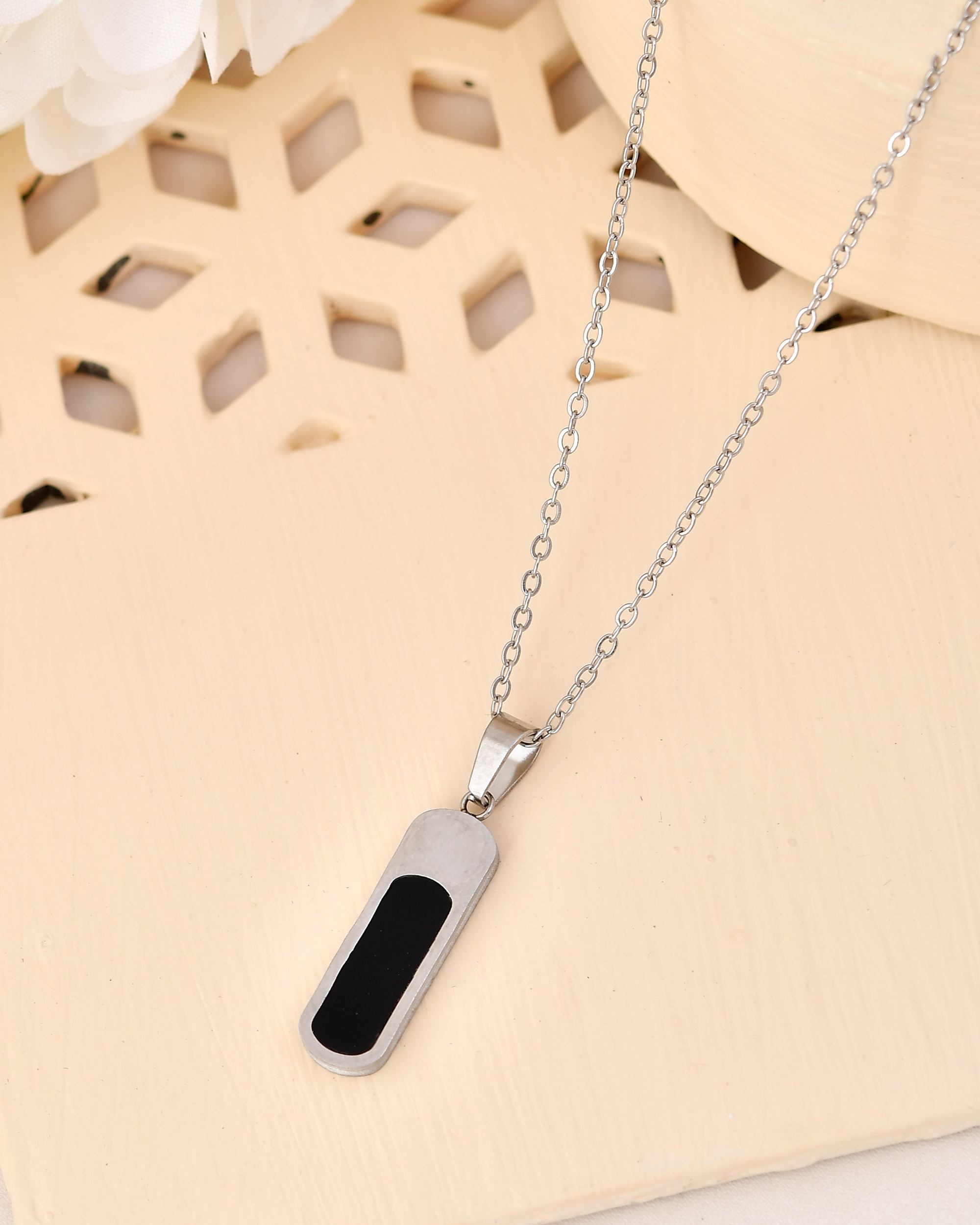 VOJ Men Silver-Plated Minimal Chain With Slab Pendant - Distacart