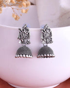 VOJ Kanha Studded Oxidised Silver Plated Contemporary Jhumka - Distacart