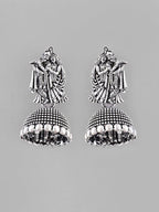 VOJ Kanha Studded Oxidised Silver Plated Contemporary Jhumka - Distacart