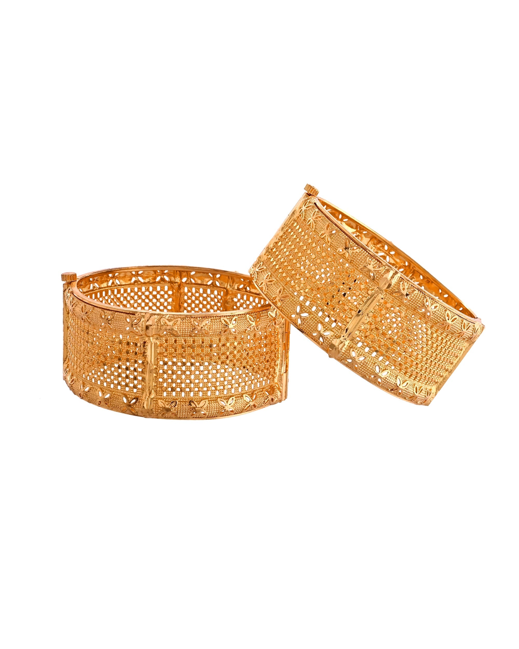 VOJ Set Of 2 Gold Polished Hand Crafted Bangles