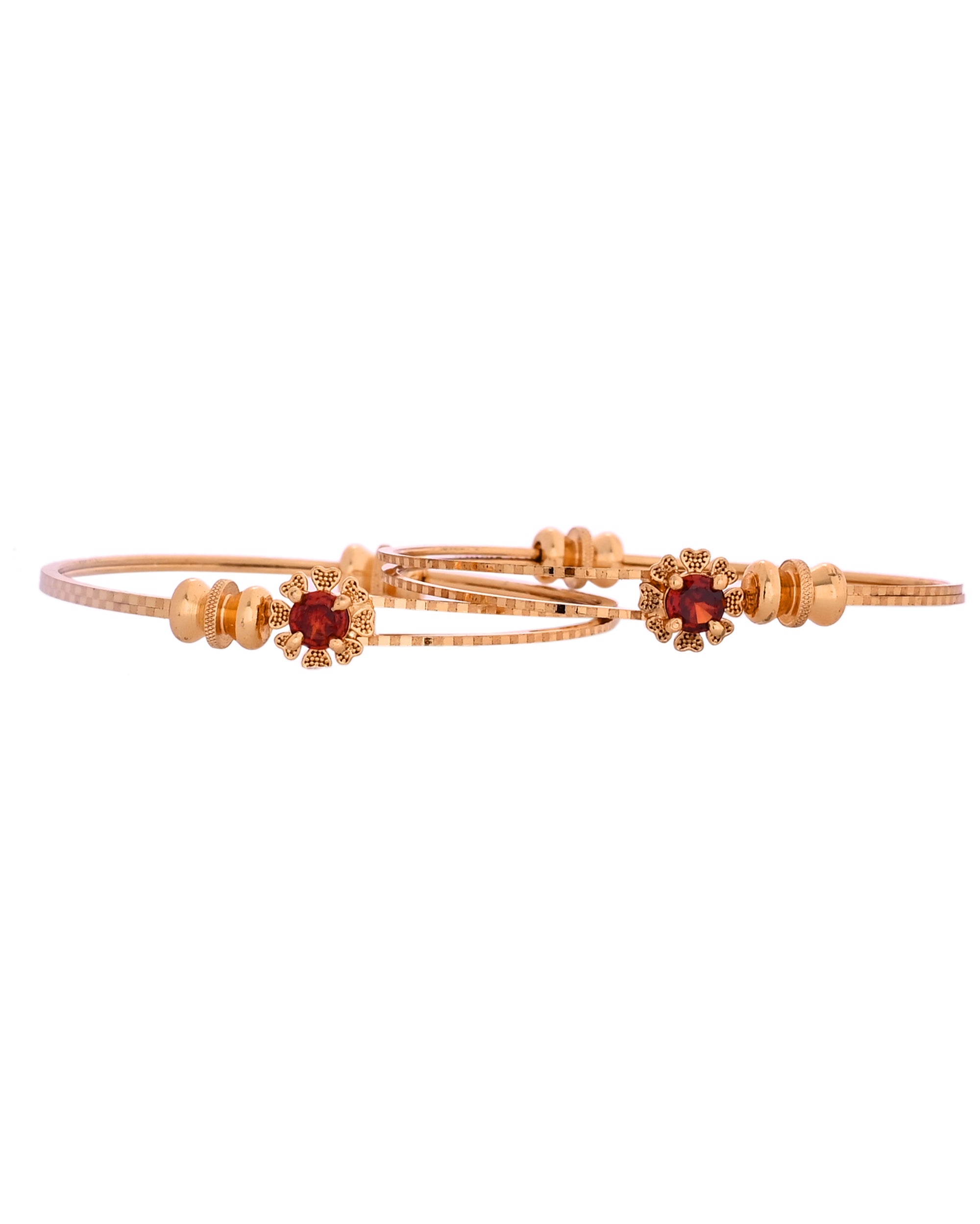 VOJ Set Of 2 Gold Polished Red Stone-Studded Bangles - Distacart