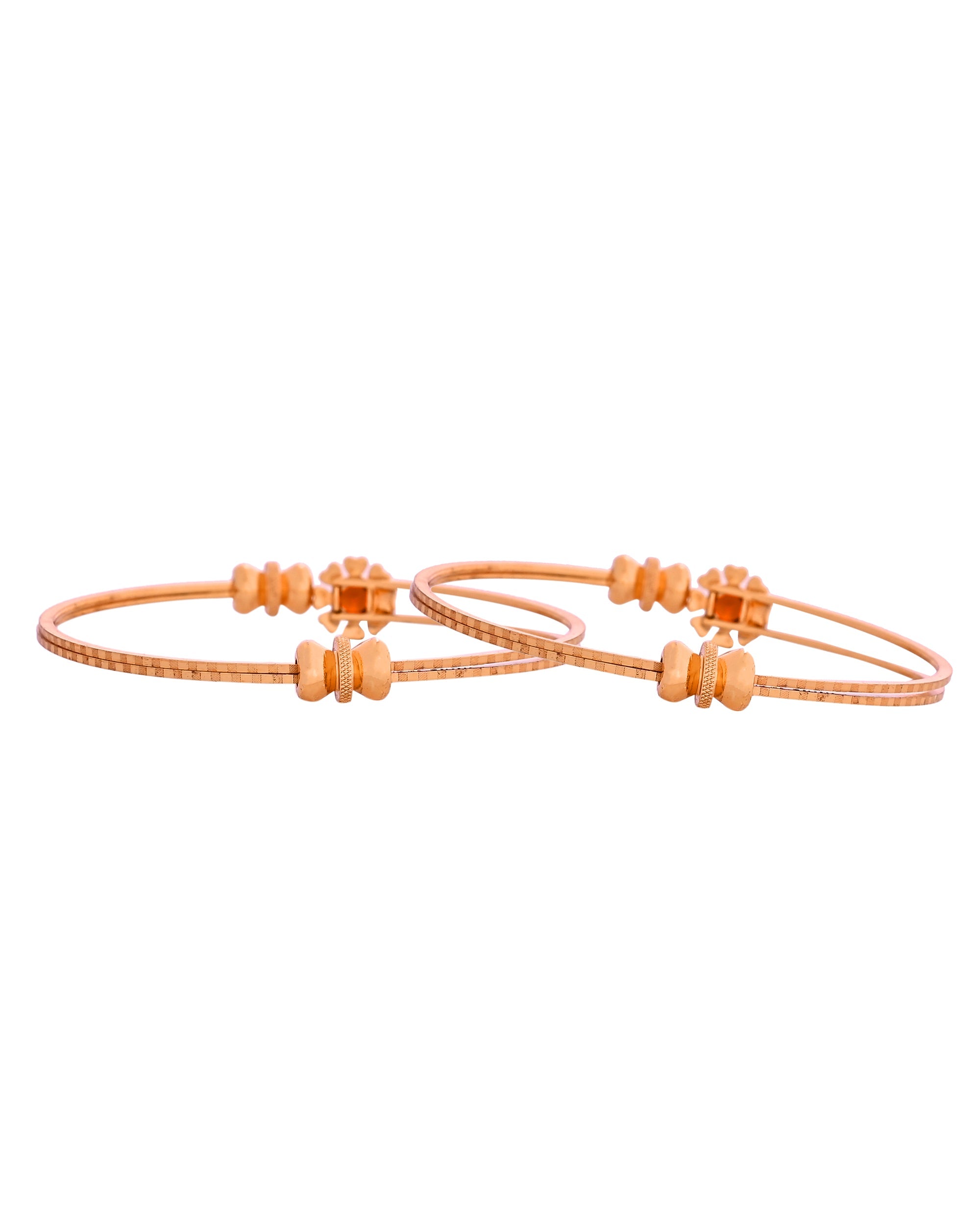VOJ Set Of 2 Gold Polished Red Stone-Studded Bangles - Distacart