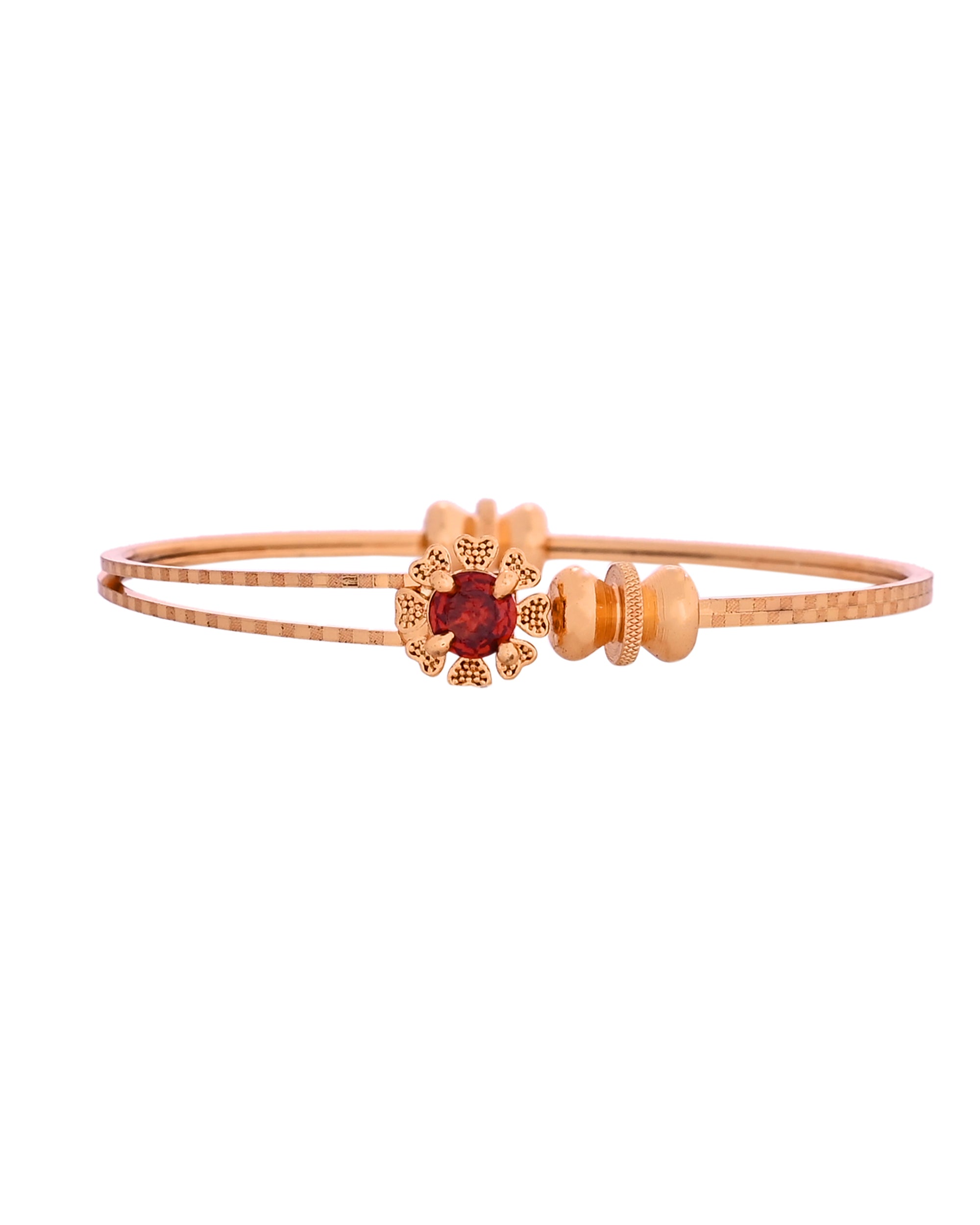VOJ Set Of 2 Gold Polished Red Stone-Studded Bangles - Distacart
