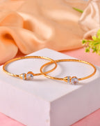 VOJ Set Of 2 Gold Polished Stone-Studded Bangles