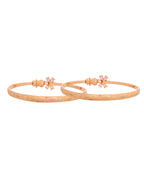 VOJ Set Of 2 Gold Polished Pink Stone Studded Floral Shaped Bangles