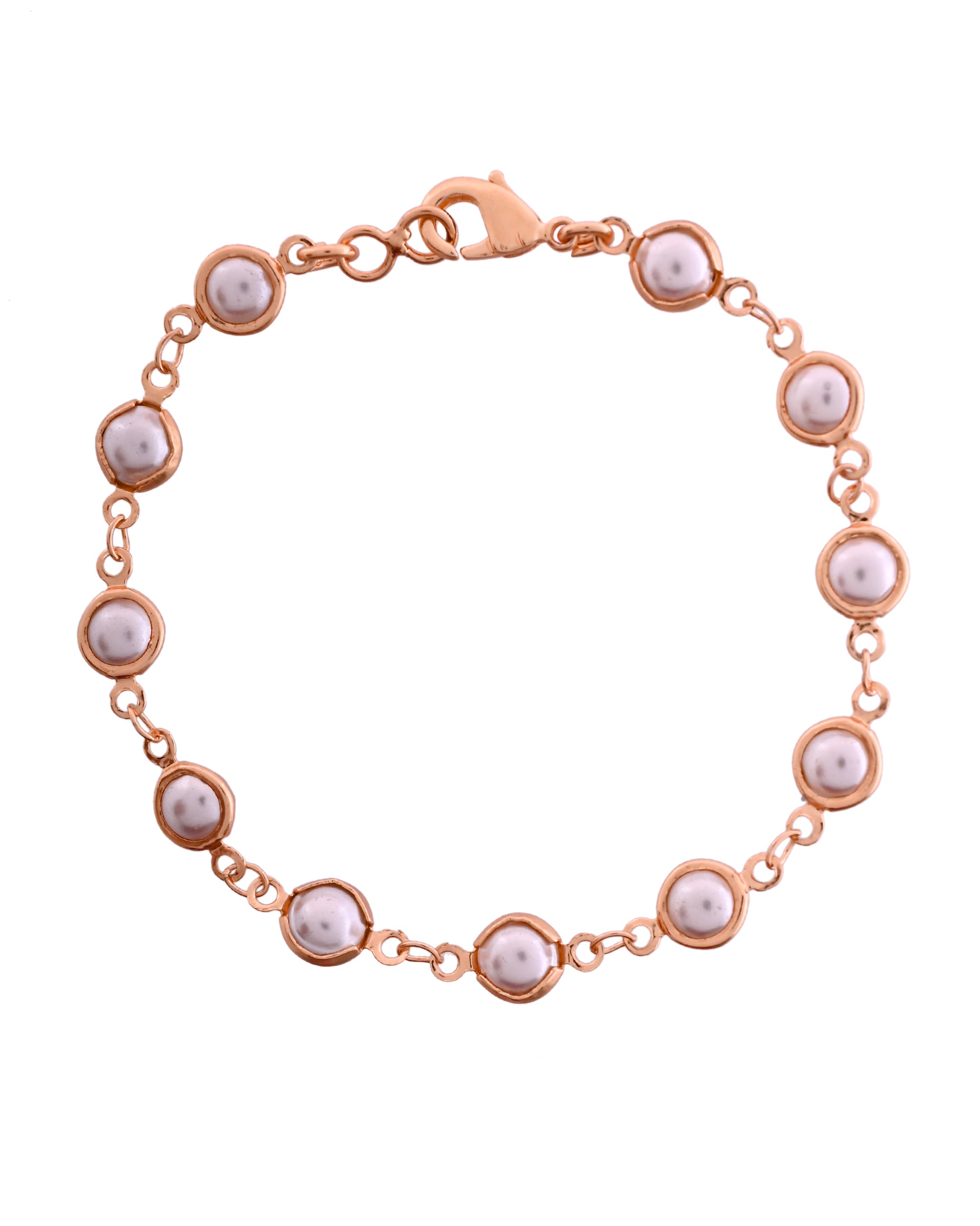VOJ Rose Gold Polished Pearl Studded Bracelet - Distacart