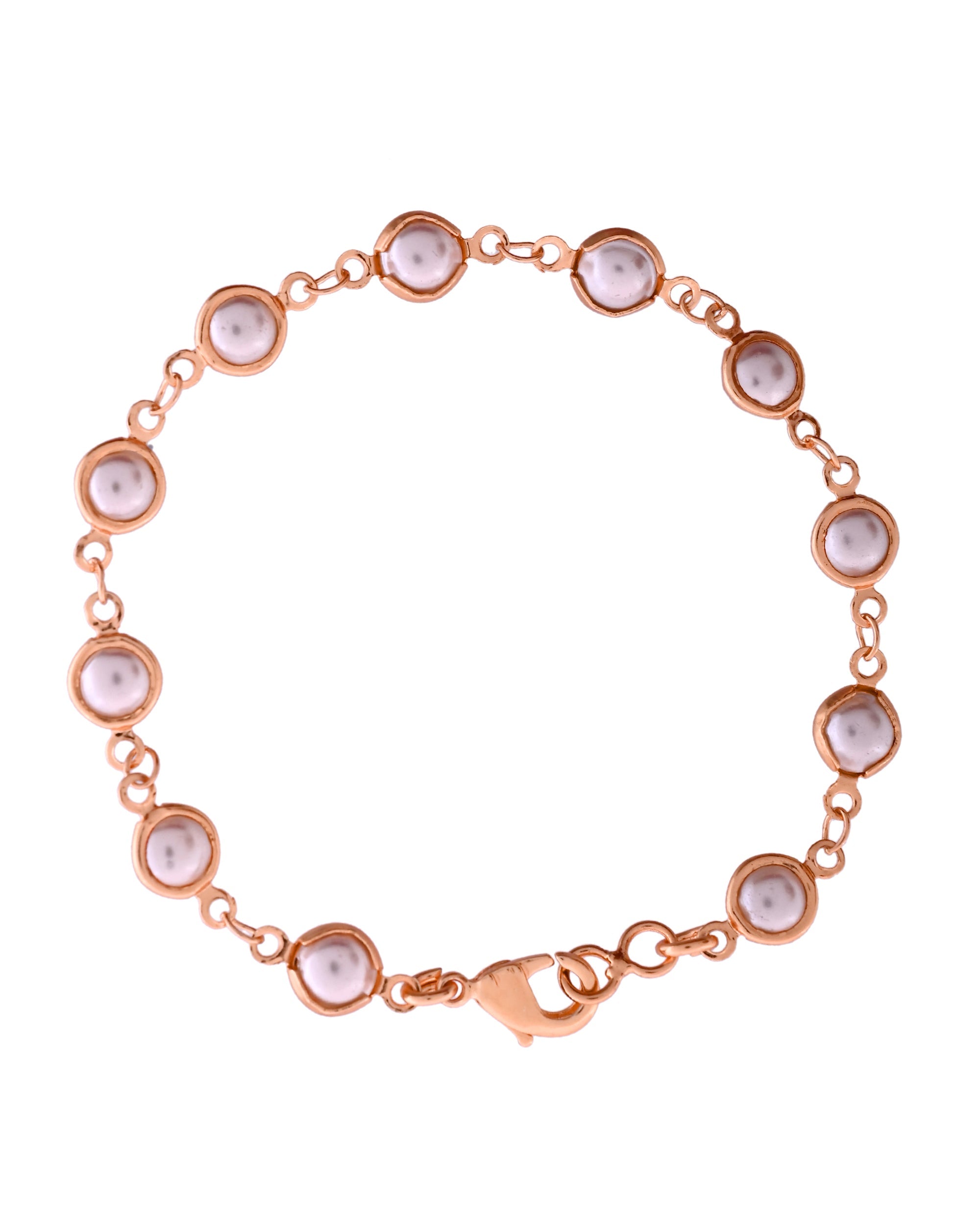 VOJ Rose Gold Polished Pearl Studded Bracelet - Distacart