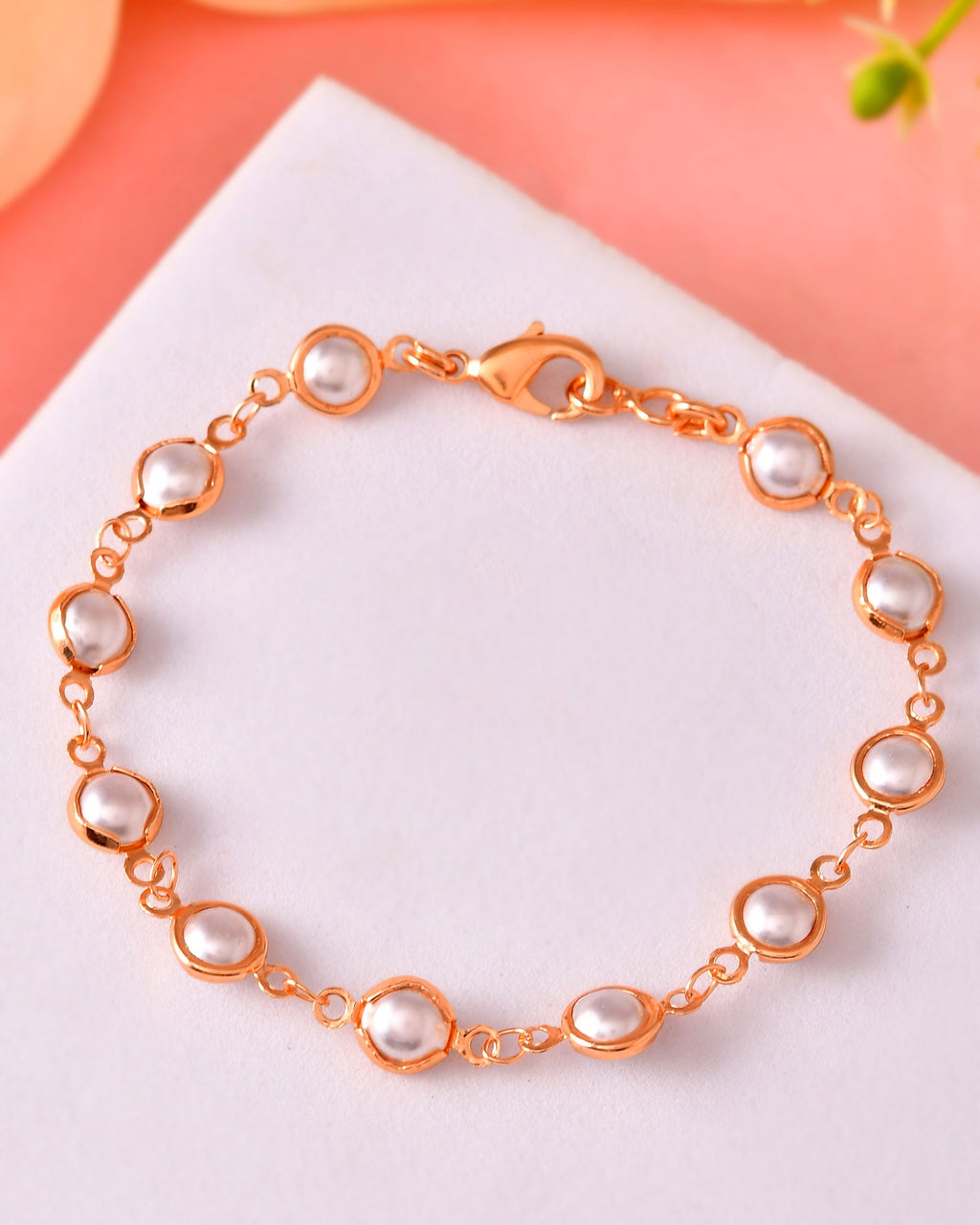 VOJ Rose Gold Polished Pearl Studded Bracelet - Distacart