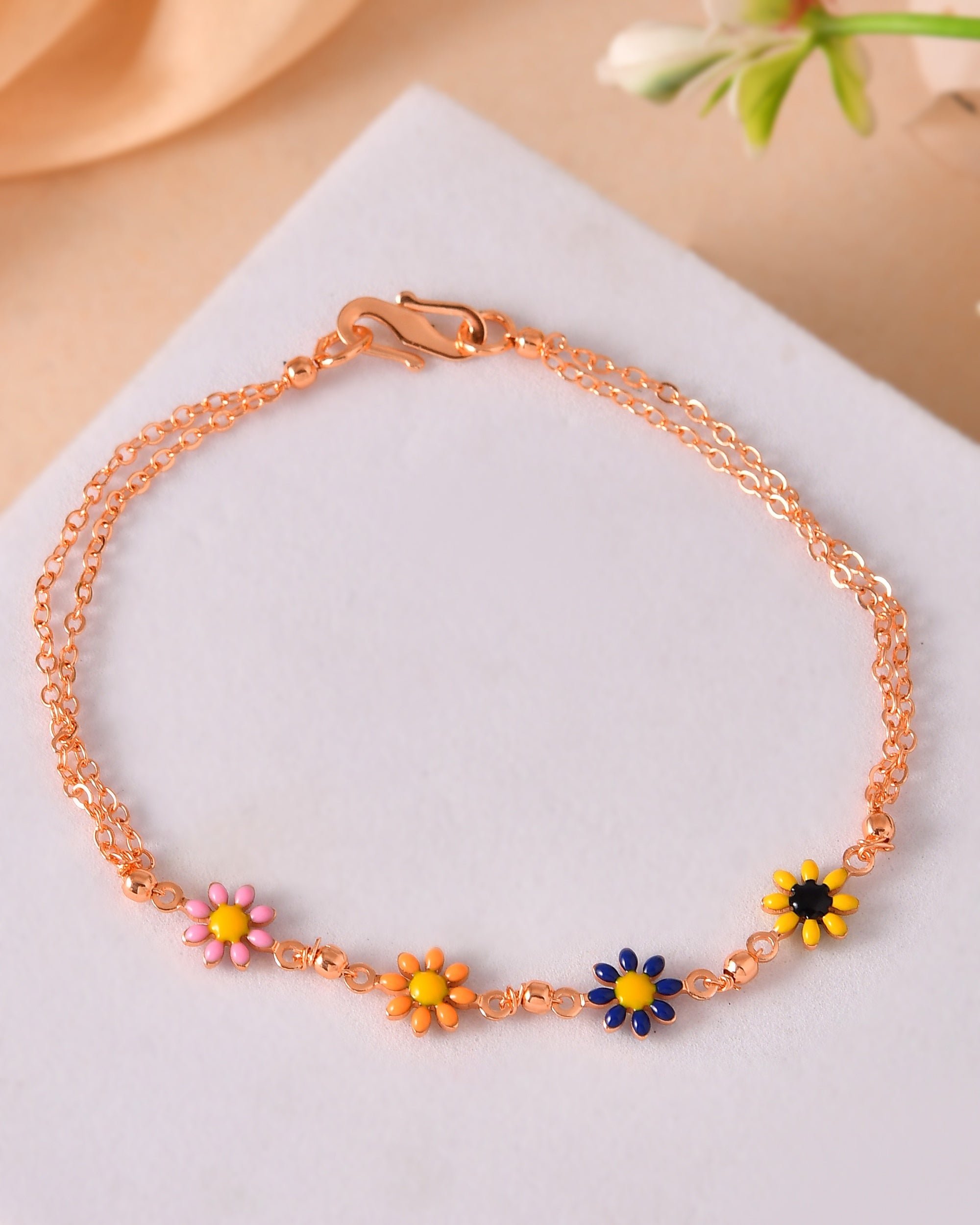 VOJ Rose Gold Polished Floral Shaped Bracelet