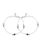 VOJ Set of 2 Silver Plated Handcrafted Evil Eye Anklet