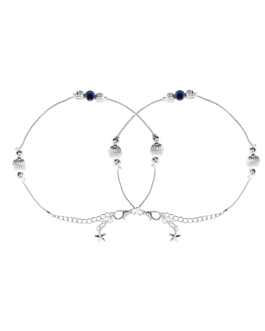 VOJ Set of 2 Silver Plated Handcrafted Evil Eye Anklet