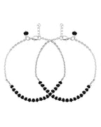 VOJ Set Of 2 Silver-Plated Artificial Beads Stainless Steel Anklet