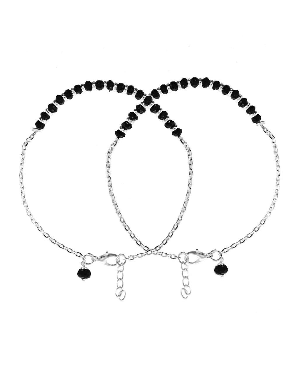 VOJ Set Of 2 Silver-Plated Artificial Beads Stainless Steel Anklet