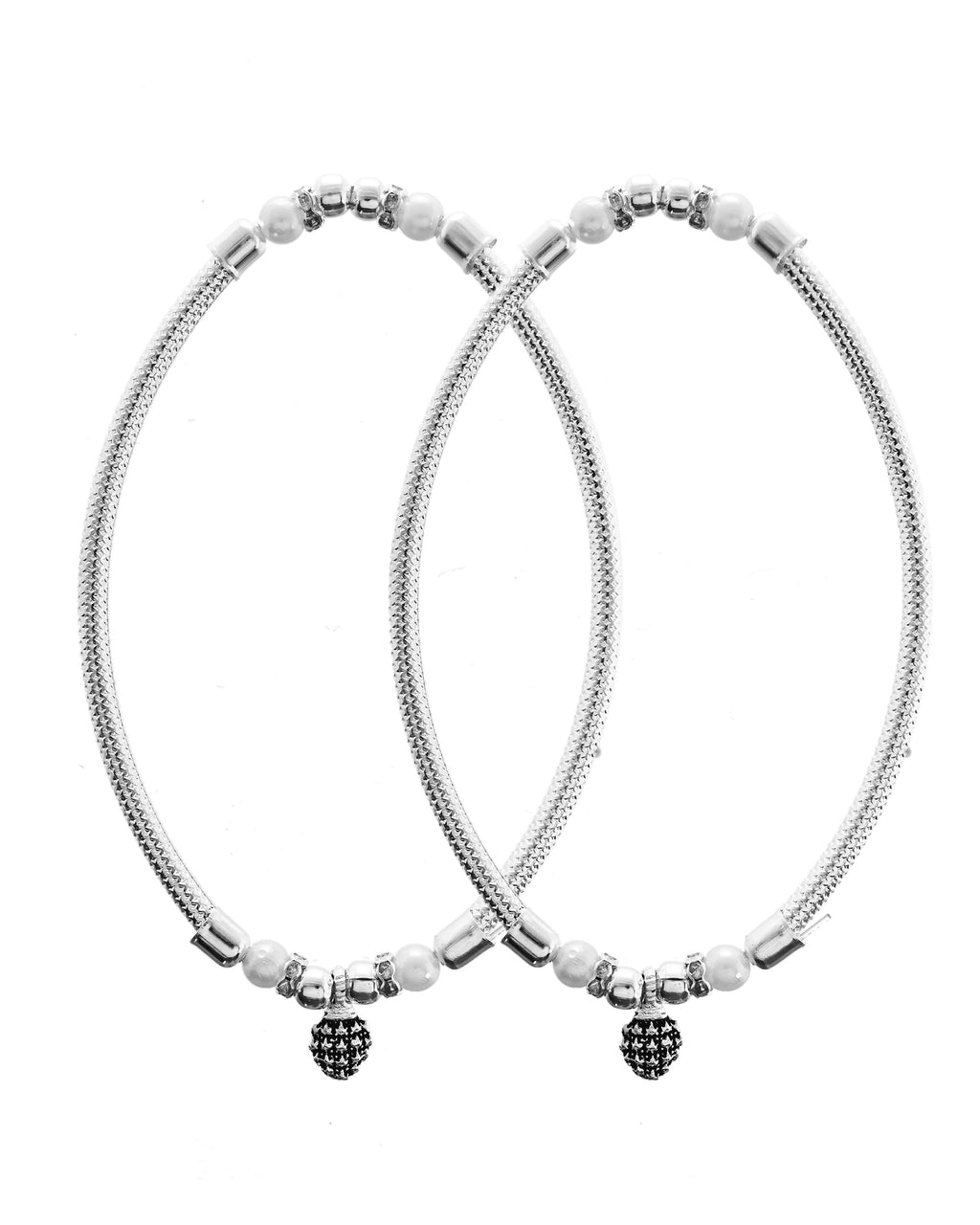 VOJ Set of 2 Silver Plated Stainless Steel Elasticated Anklet - Distacart