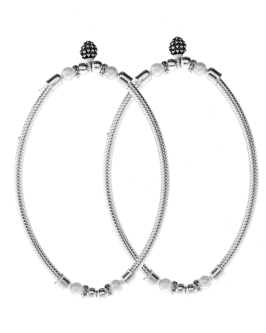 VOJ Set of 2 Silver Plated Stainless Steel Elasticated Anklet - Distacart