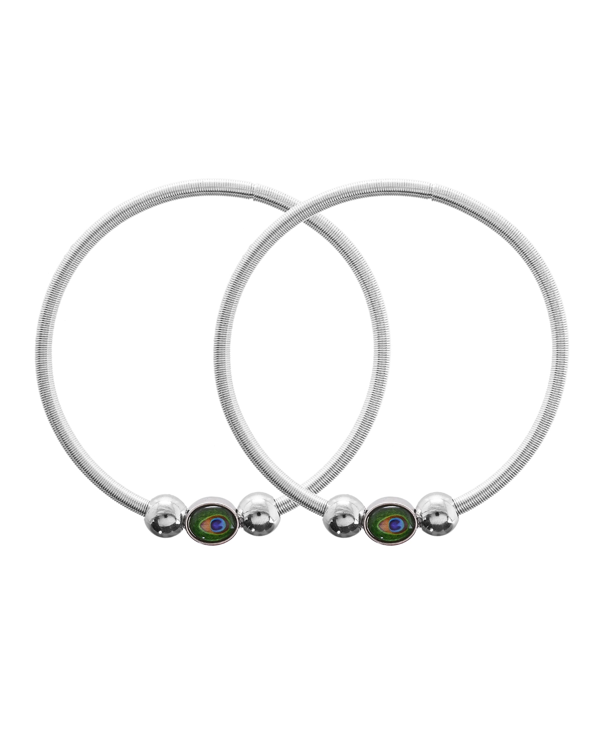 VOJ Set of 2 Silver Plated Elasticated Evil Eye Anklet - Distacart