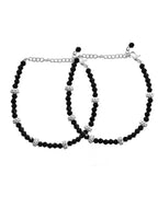 VOJ Set of 2 Silver Plated Artificial Beads Studded Anklet