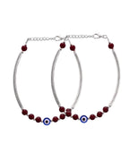 VOJ Set of 2 Silver Plated Artificial Beads Studded Evil Eye Anklet - Distacart