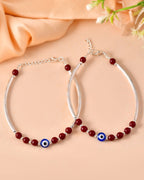 VOJ Set of 2 Silver Plated Artificial Beads Studded Evil Eye Anklet - Distacart