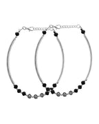 VOJ Set of 2 Silver Plated Black Artificial Beads Studded Anklet